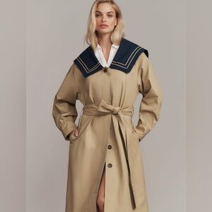 NWT Damson Madder Navy and Tan Women's Trench Coat - Size 12